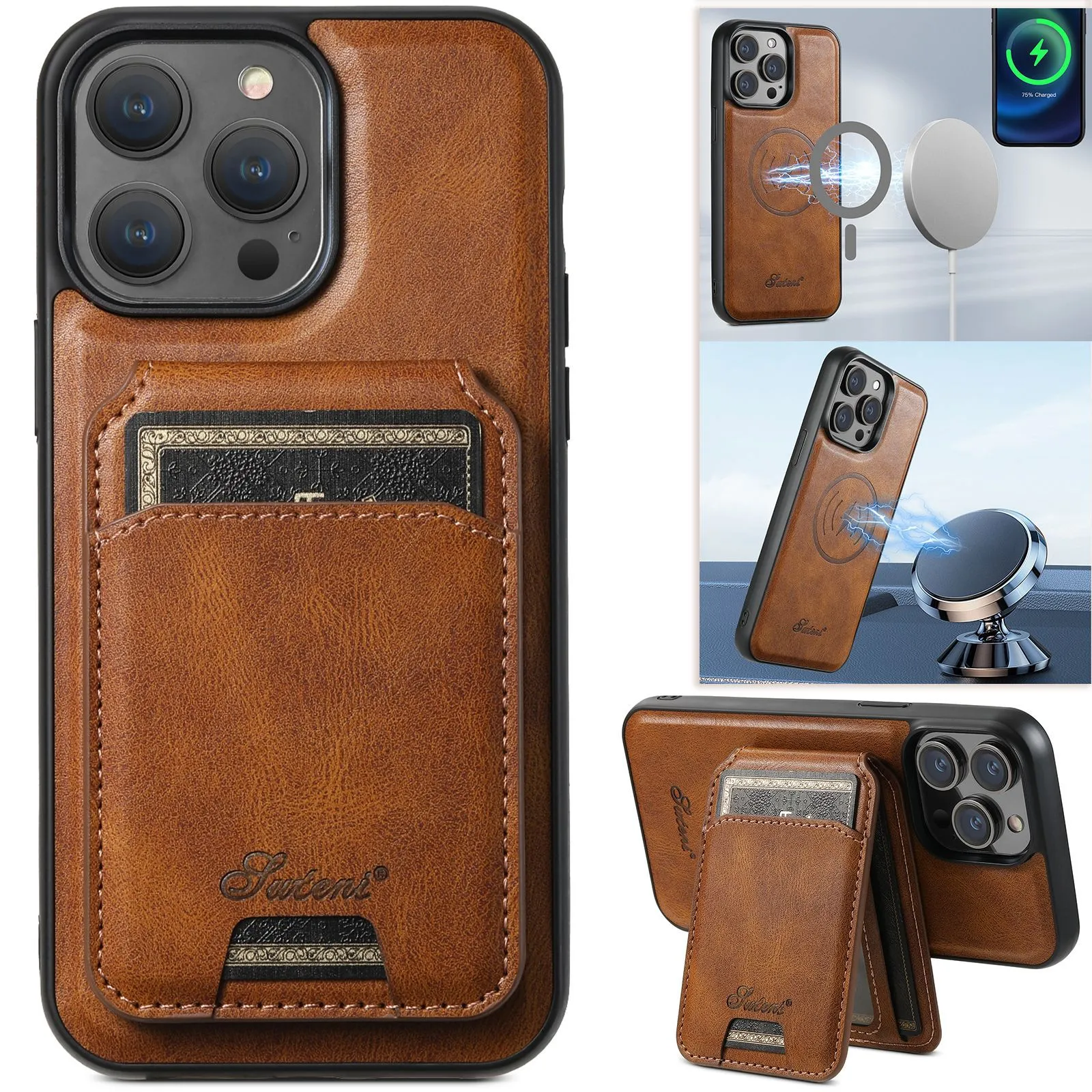 Luxurious & High-end Leather Magnetic iPhone Case with Detachable Wallet